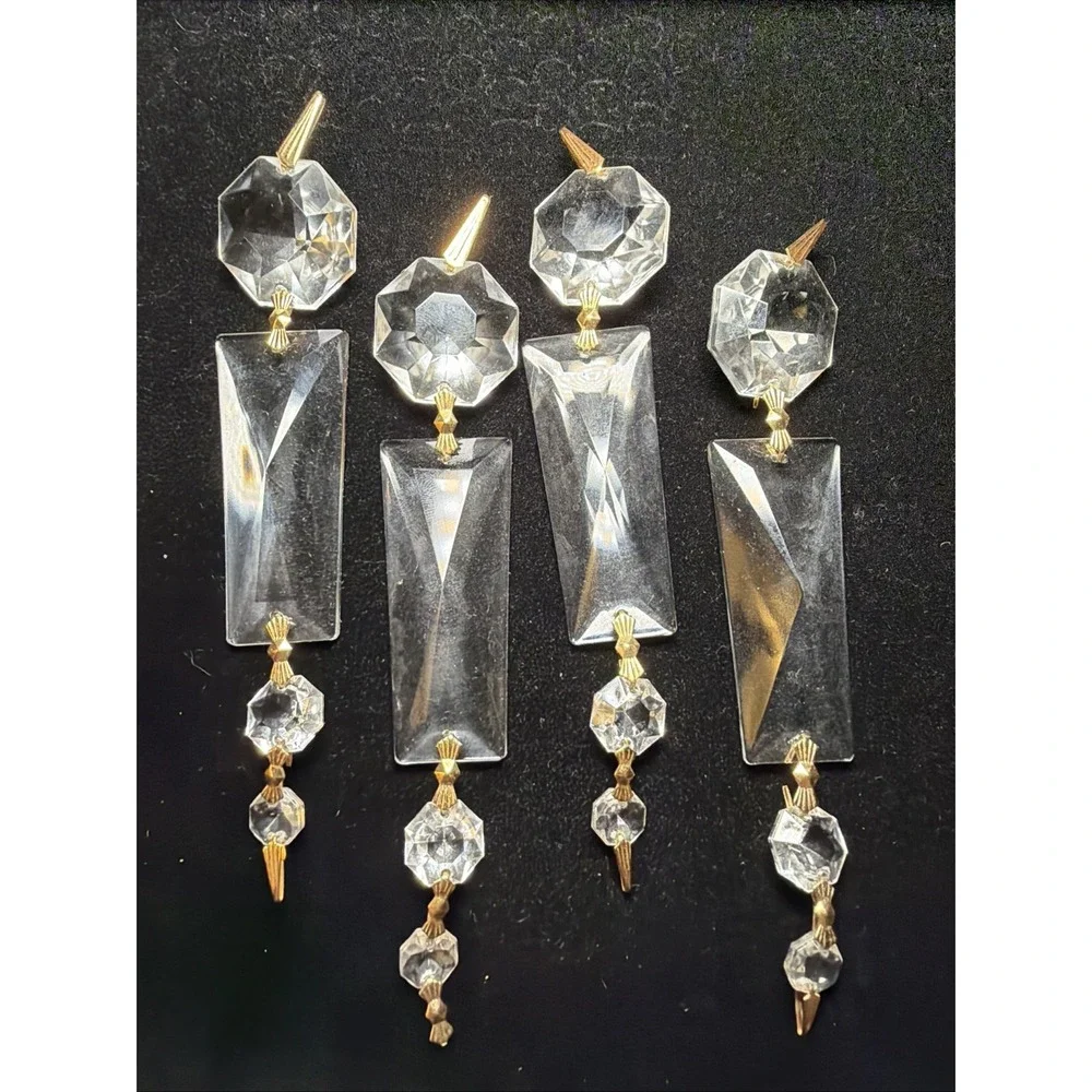 Set of 9 Vintage  Cut Crystal Chandelier Chain of Connected Prisms 6.25 inch